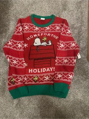 Peanuts Red Holiday Snoopy Sweater with Green Trim